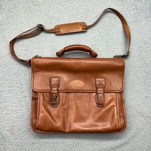 Chaps Ralph Lauren Saddle Ridge Brown Leather Messenger Laptop Computer Bag